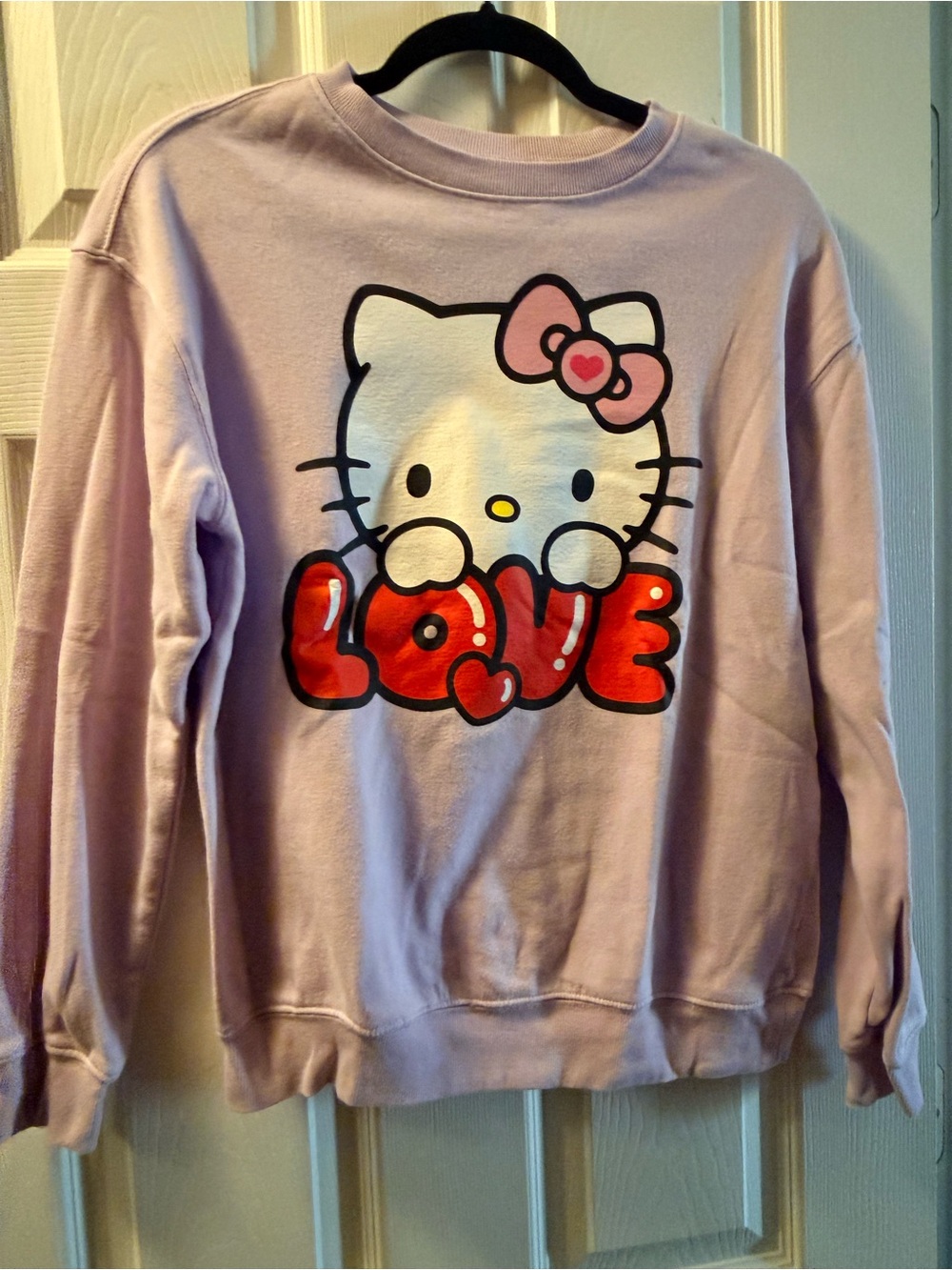 Hello Kitty Lavender Crewneck Sweatshirt with Red LOVE Graphic